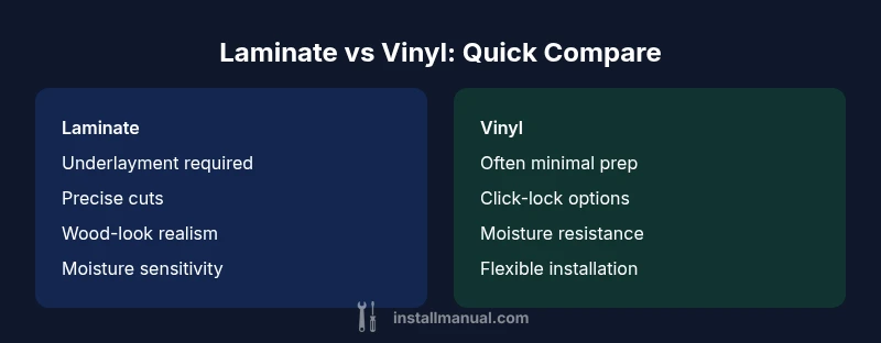 Comparison infographic showing laminate vs vinyl installation differences