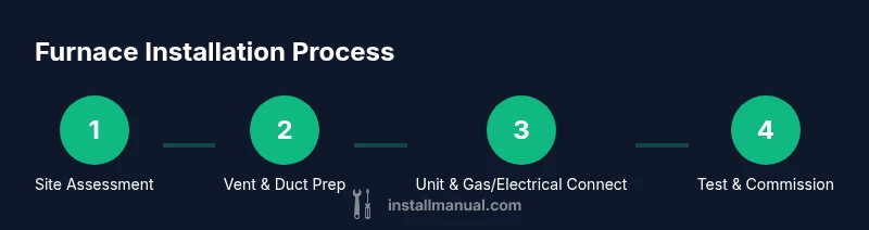 Process diagram showing site assessment, vent prep, unit install, and testing for furnace installation
